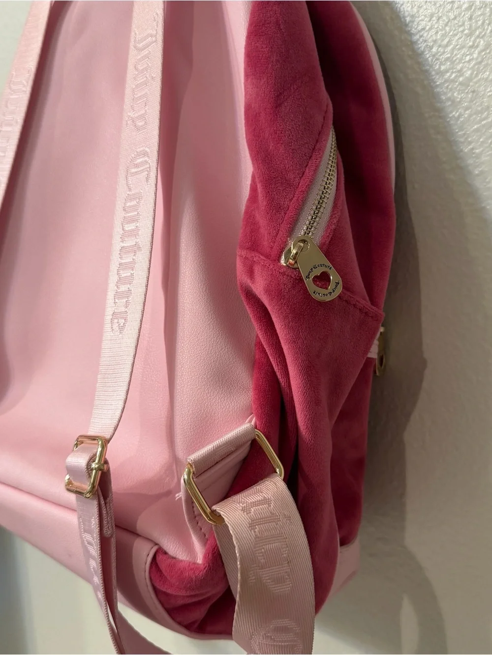 Juicy Couture Royal Pink Velour Backpack Rhinestone Crown Heart Charm Y2K